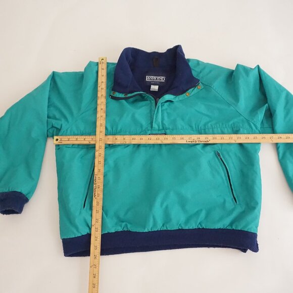 Vintage Lands’ End Teal Nylon Fleece Pullover Anorak 90s Outdoors Old Money Vibe - Picture 4 of 14